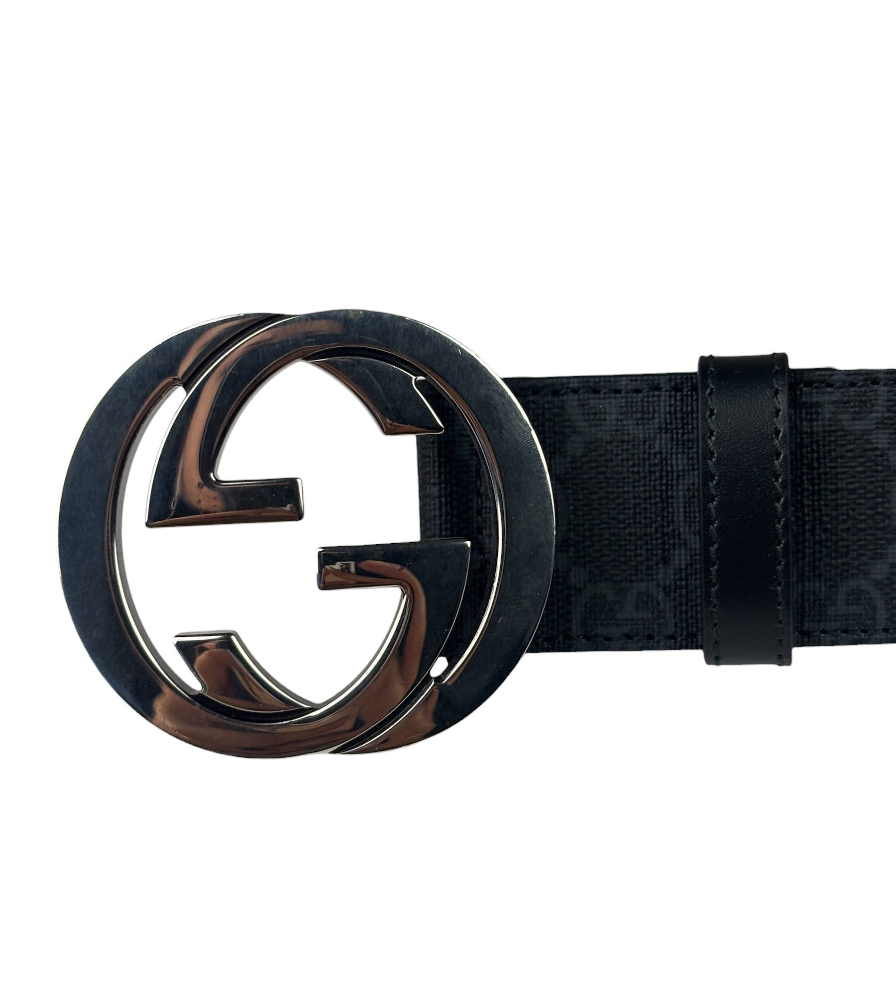 Gucci GG Supreme Black Interlocking Silver G Buckle Belt