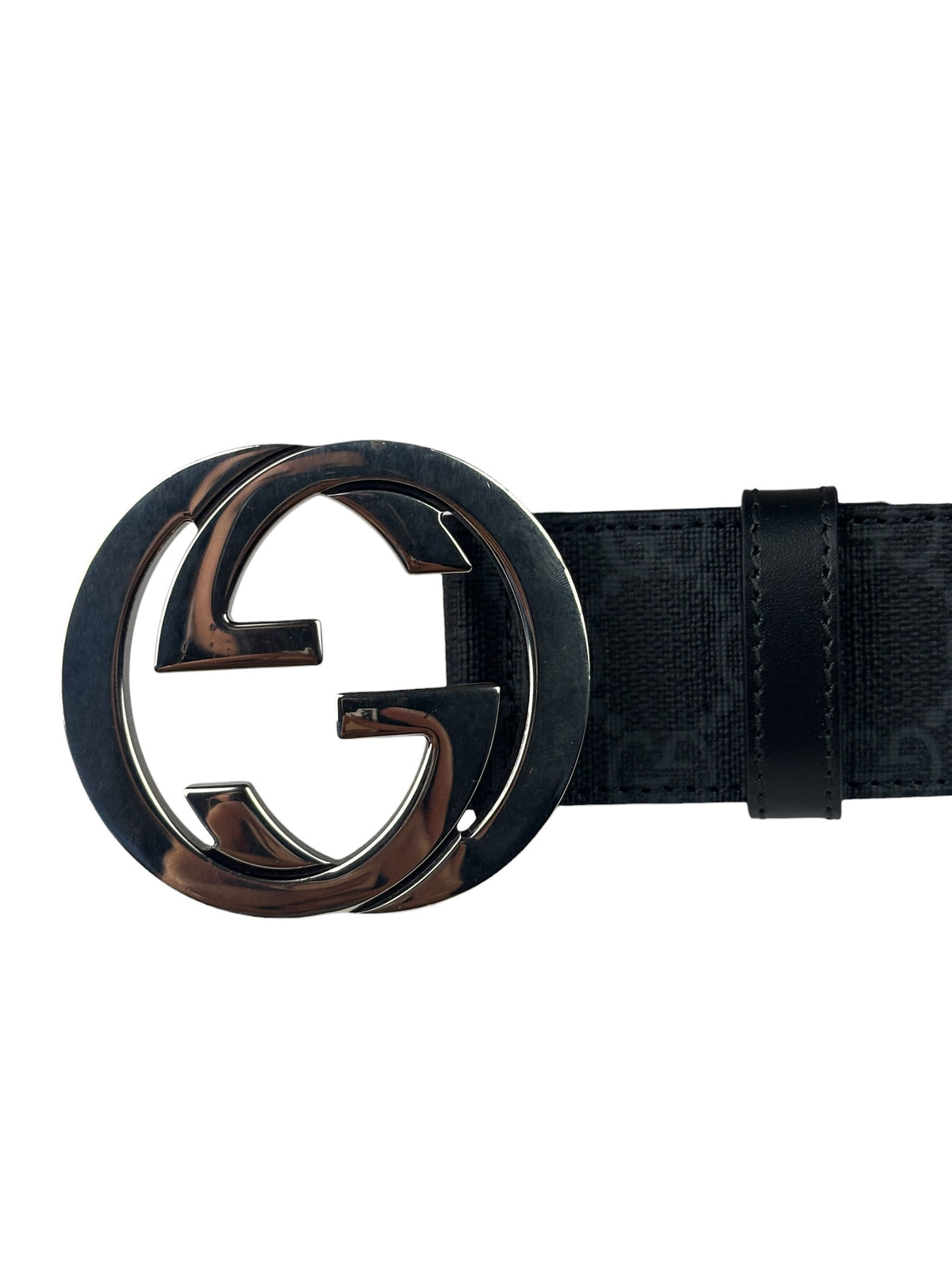 Gucci GG Supreme Black Interlocking Silver G Buckle Belt