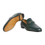 Gucci Green Leather Jordaan Horsebit Loafers