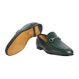 Gucci Green Leather Jordaan Horsebit Loafers