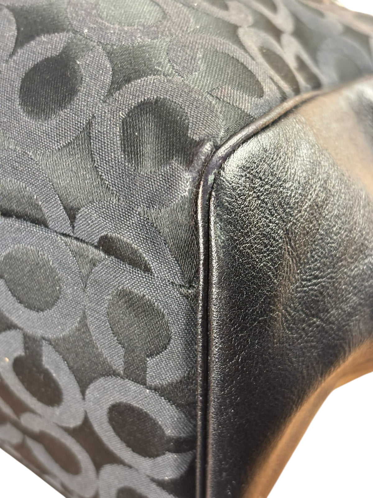 Coach Black Leather Trim Madison Op Art Sateen Phoebe Shoulder Bag
