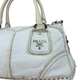 Prada Vintage White Studded Leather Shearling Bowler 2Way Bag