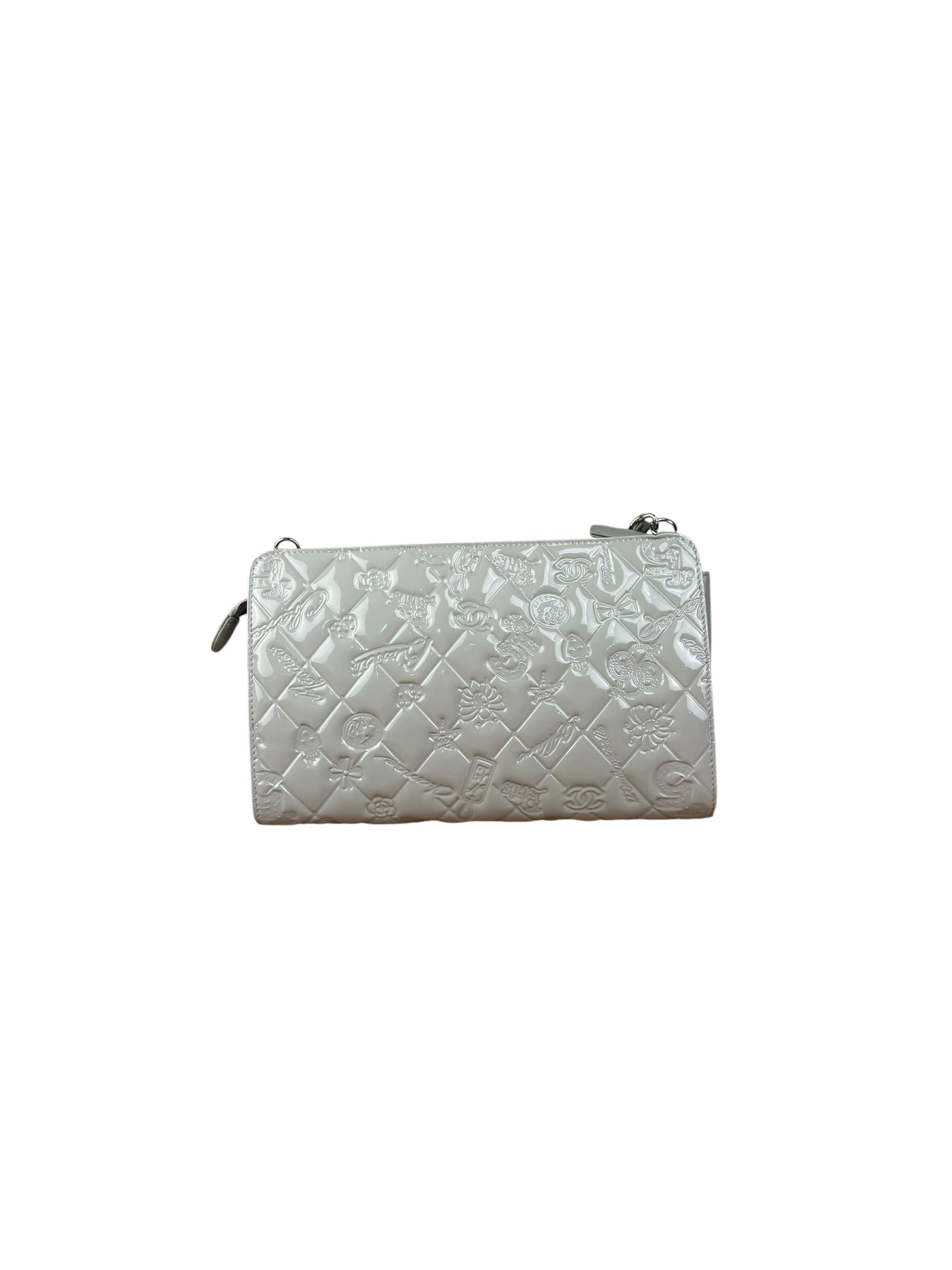 Chanel Vintage Grey Patent Leather Lucky Symbols Icon Pochette 1989