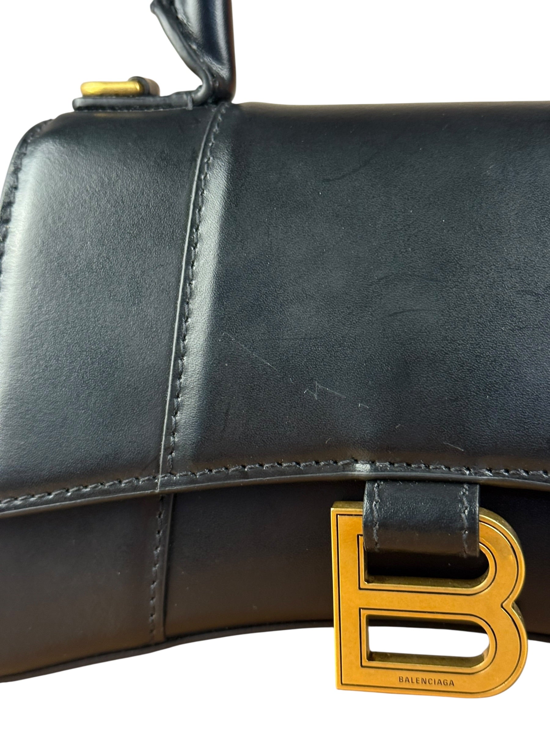 Balenciaga Black Leather Hourglass XS 2Way Handbag