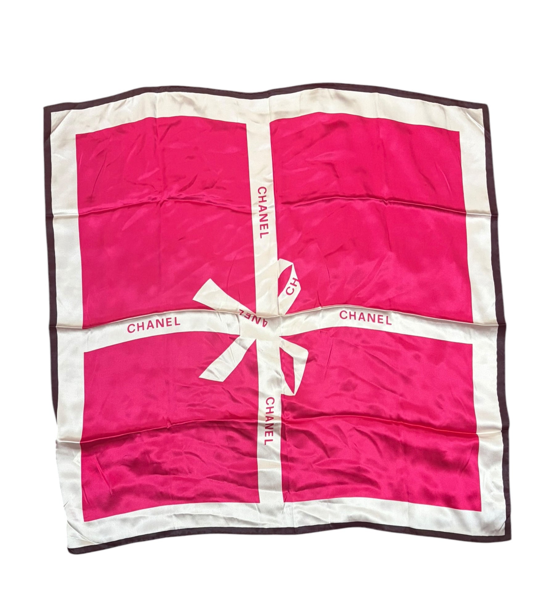 Chanel Pink/White Ribbon Silk Scarf