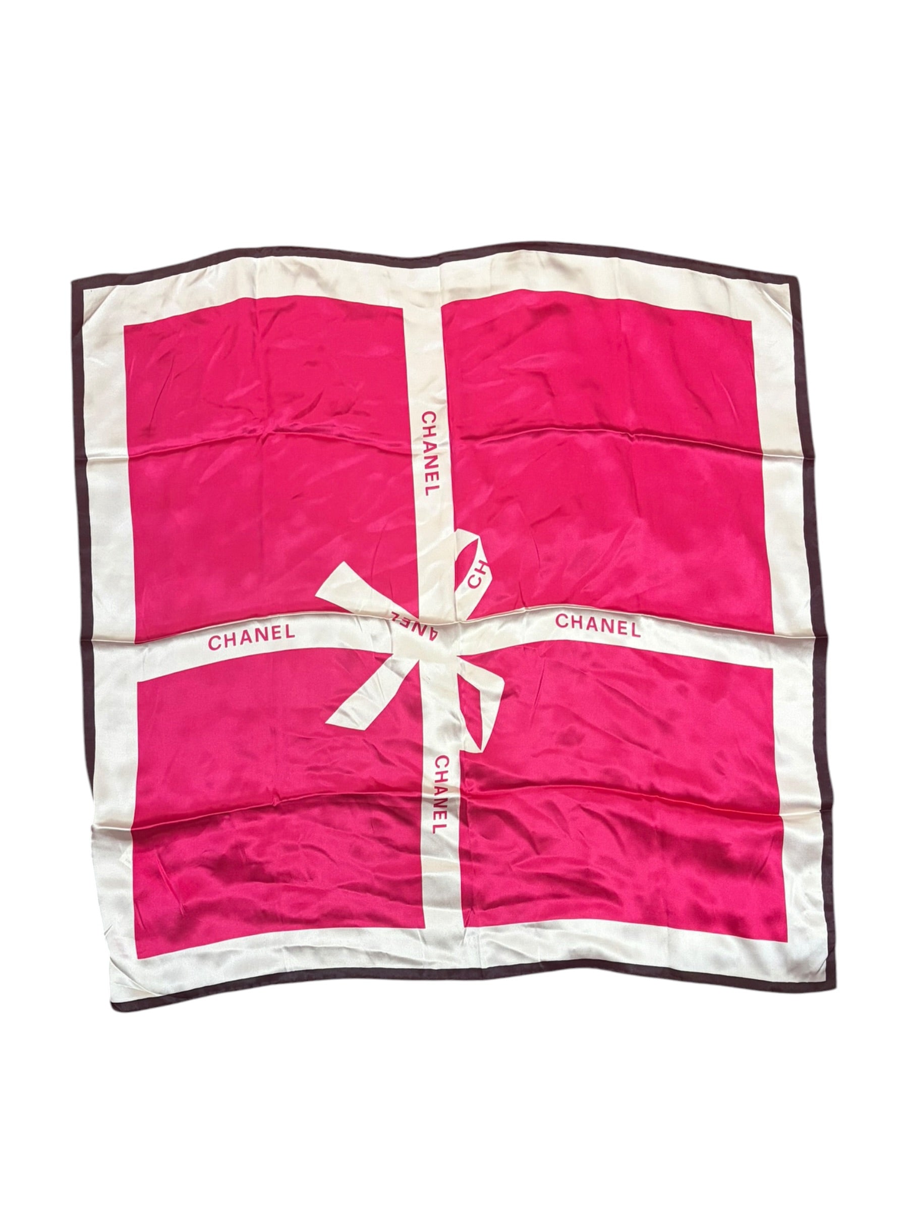 Chanel Pink/White Ribbon Silk Scarf