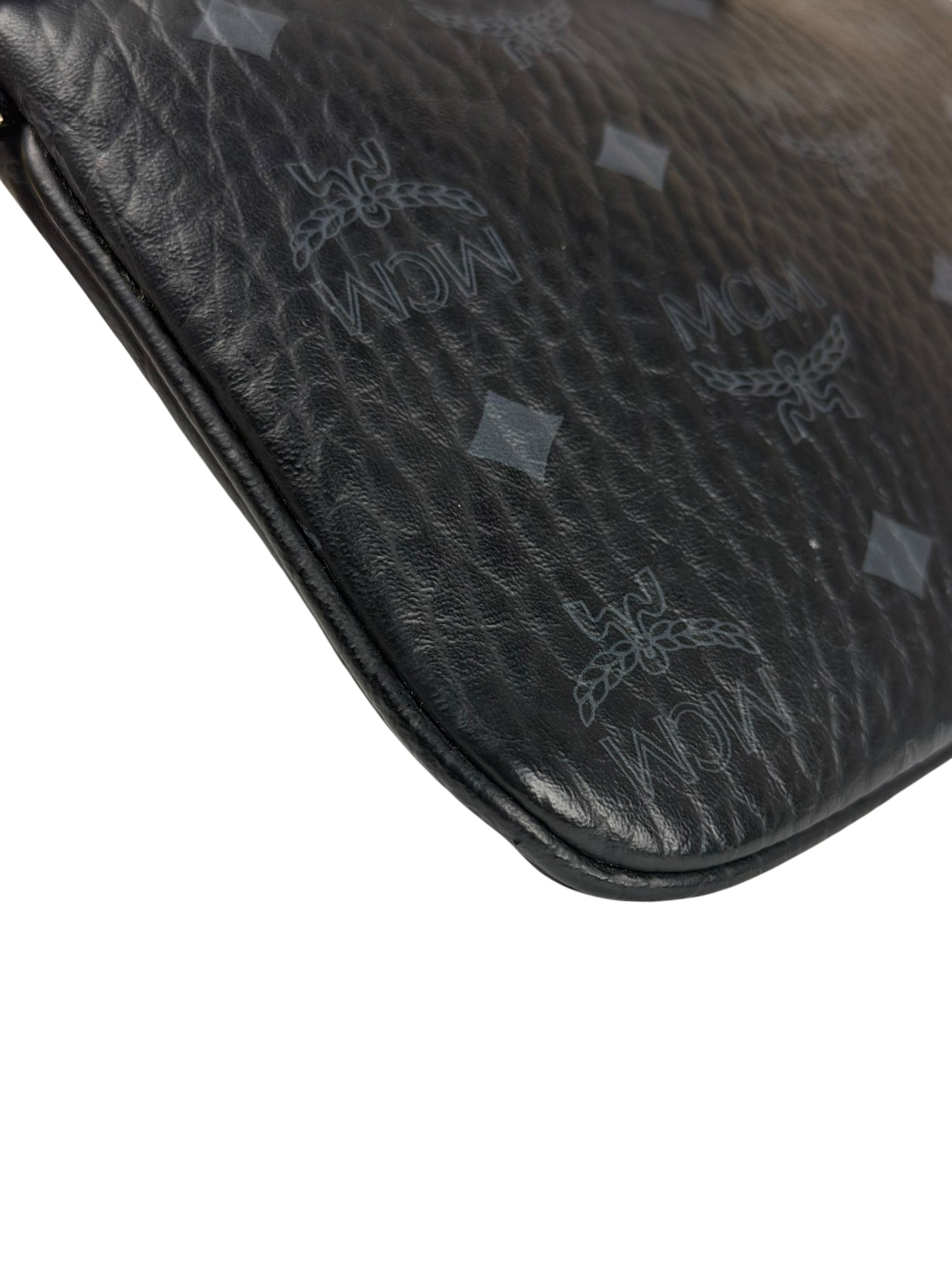 MCM Black Leather Visetos Monogram Pochette