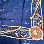 Gucci Navy Horseshoe Silk Scarf