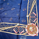 Gucci Navy Horseshoe Silk Scarf