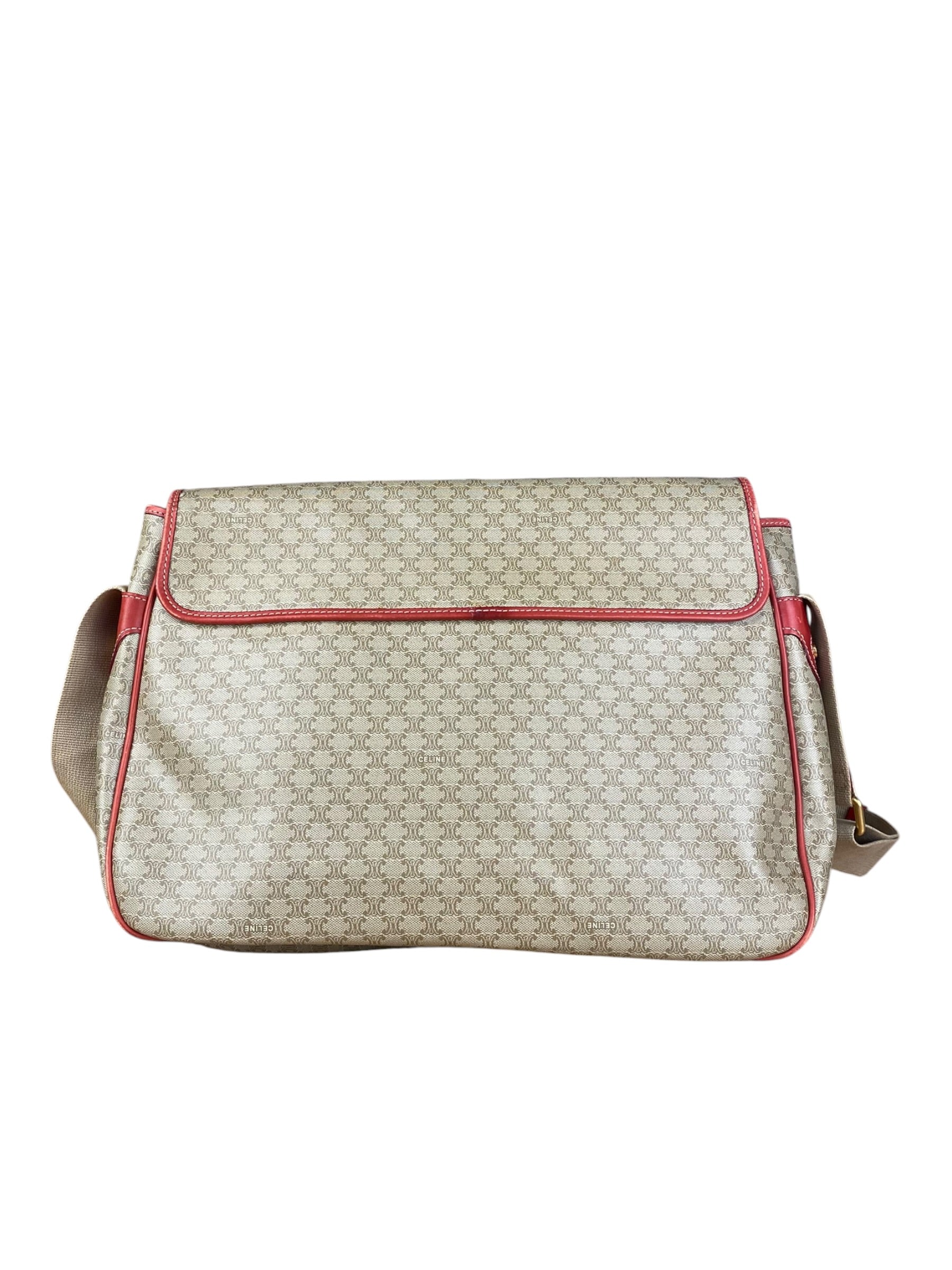 Celine Vintage Macadam Print Red Lined Flap Messenger Bag