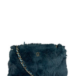 Chanel Dark Green Rabbit Fur/Leather Trim Shoulder Bag 2000