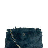 Chanel Dark Green Rabbit Fur/Leather Trim Shoulder Bag 2000