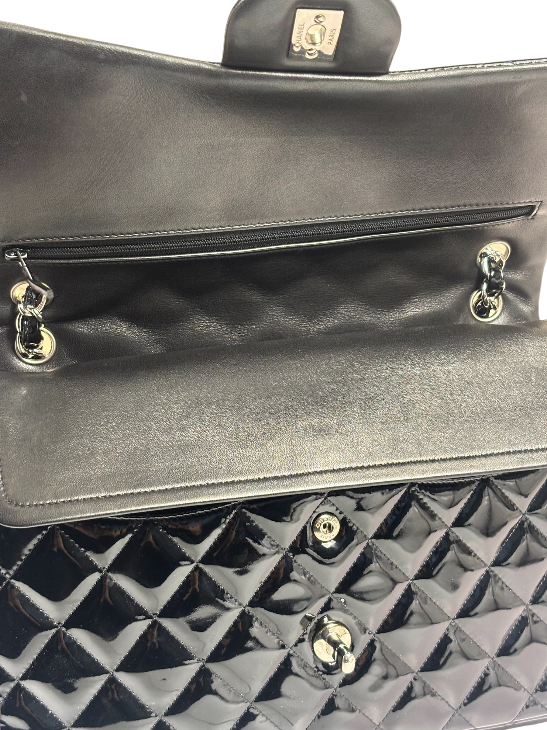 Chanel Black Quilted Patent Leather Double Flap Bag 2011