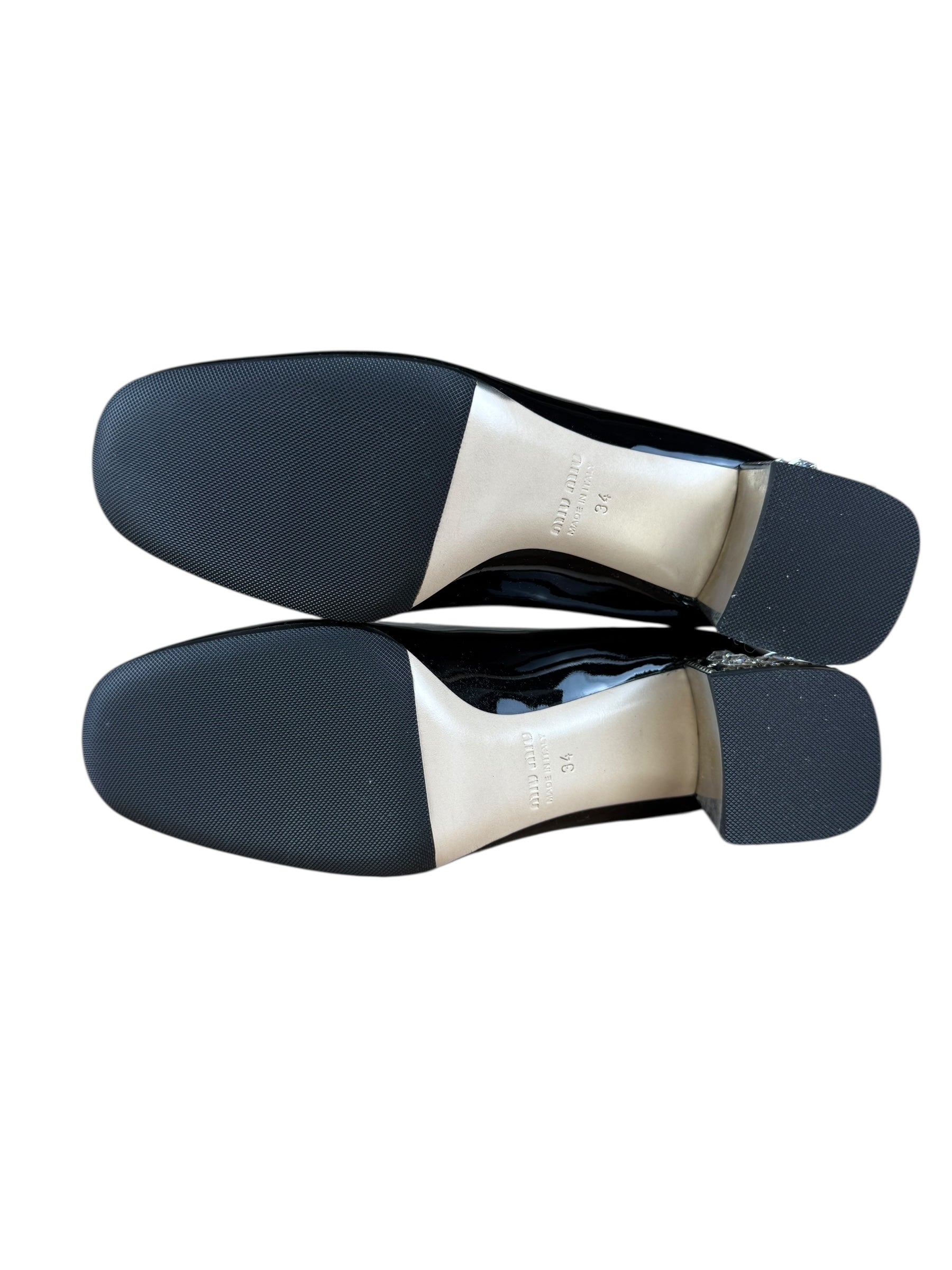 Miu Miu Black Patent Crystal Embellished Pumps