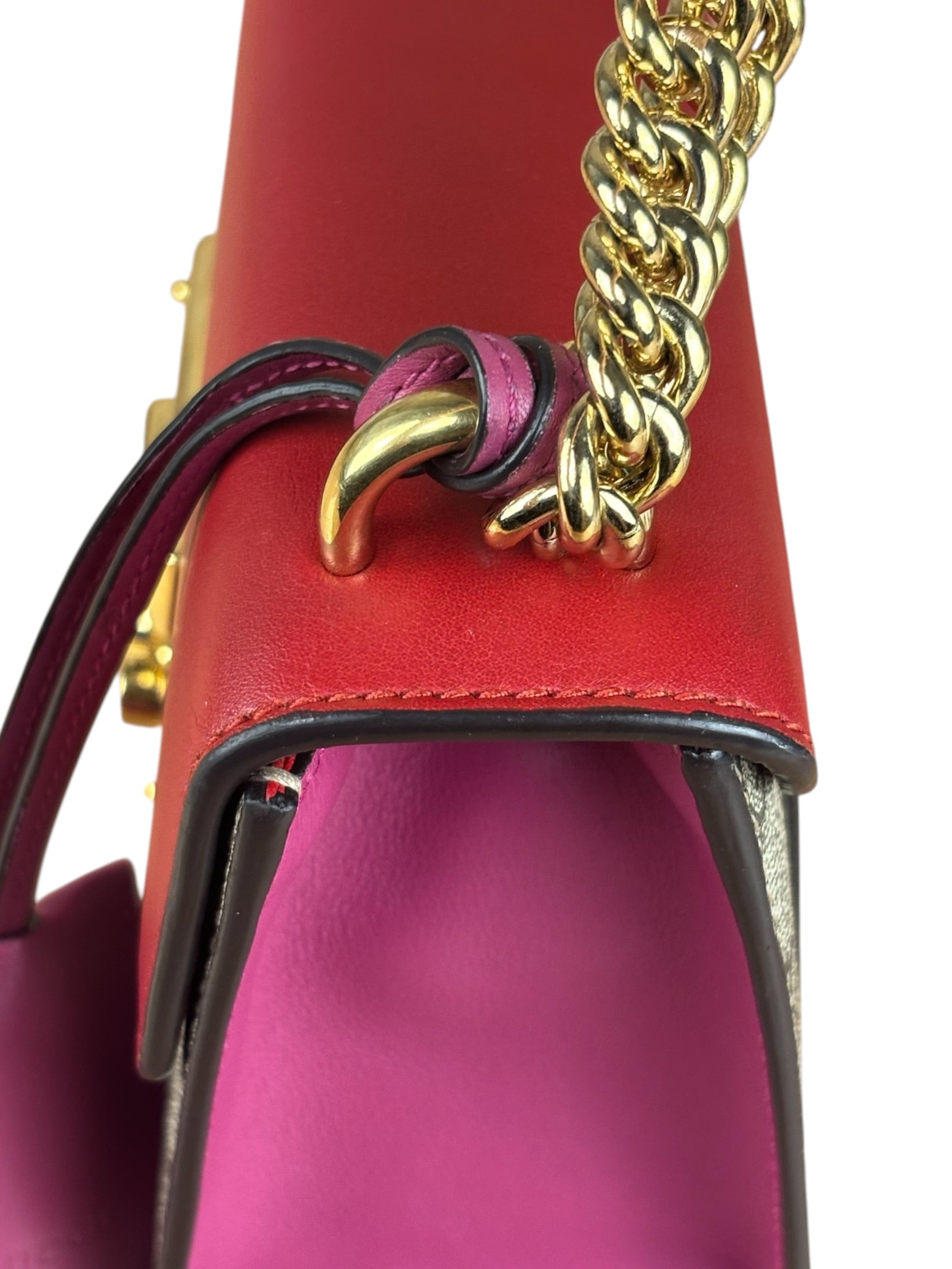 Gucci Padlock Medium Leather Chain Shoulder Bag Beige/Red/Pink