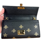 Gucci Leather Bees Padlock Continental Wallet On Chain Black