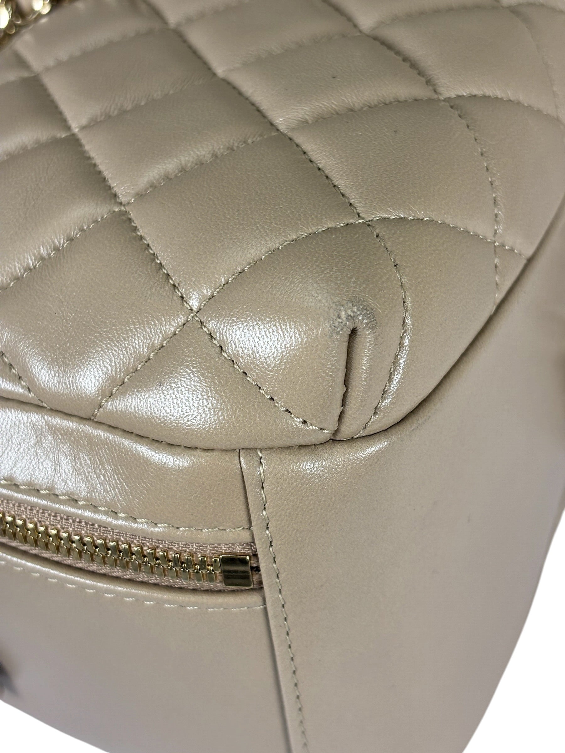 Chanel Beige Quilted Lambskin CC Trendy Bowling Bag 2017