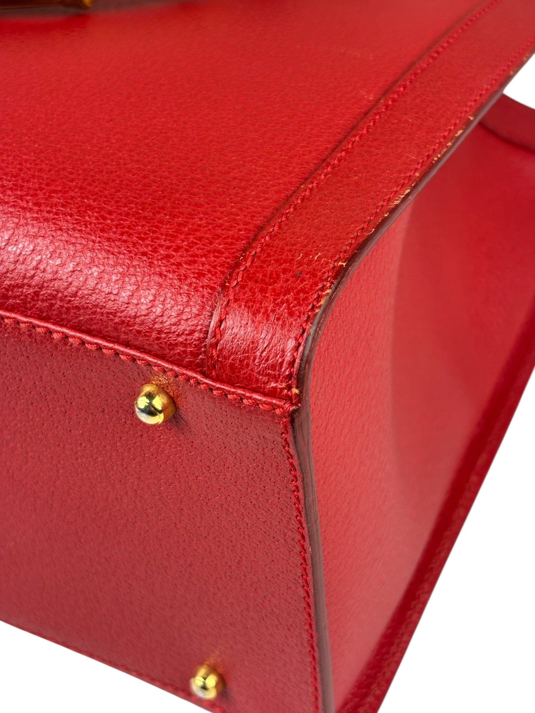 Gucci Red Leather Diana Bamboo Handle Tote