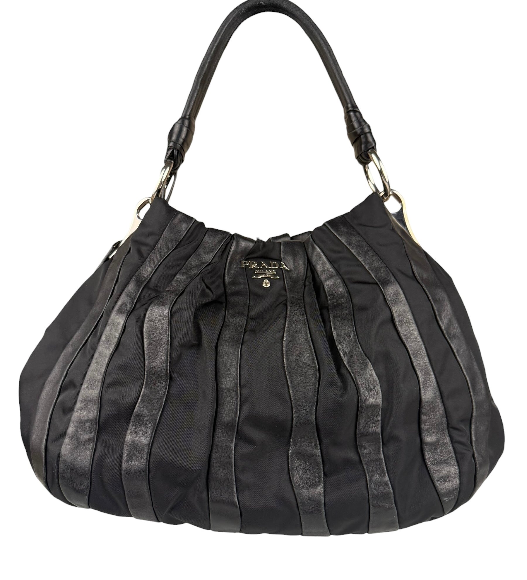 Prada Black Tessuto Nylon/Leather Waves Shoulder Bag
