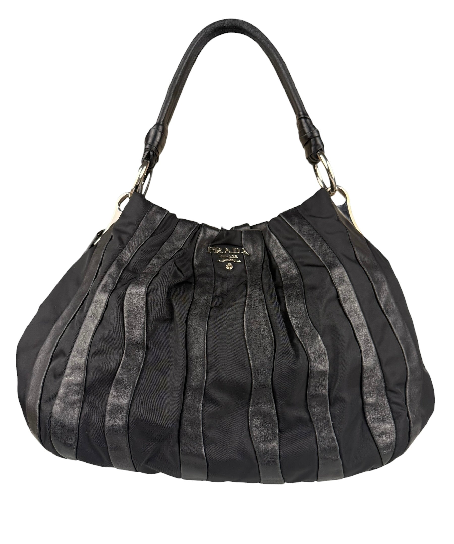 Prada Black Tessuto Nylon/Leather Waves Shoulder Bag