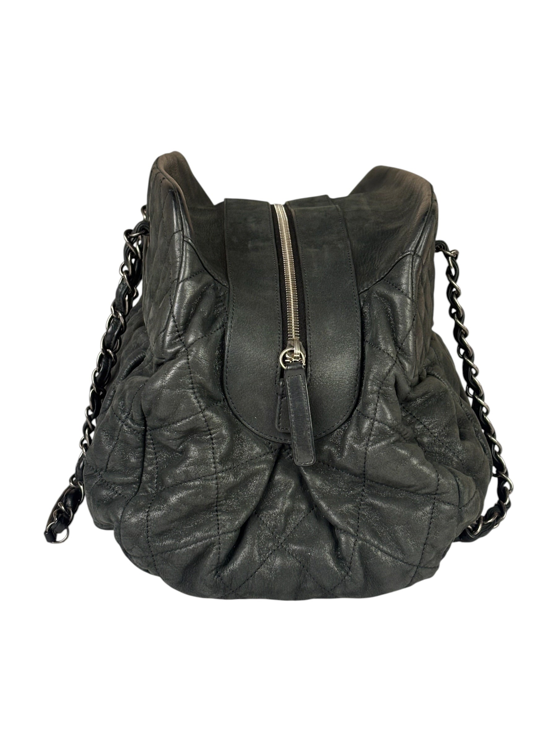 Chanel Grey Iridescent Quilted Leather Chic Bowling Shoulder Bag 2010