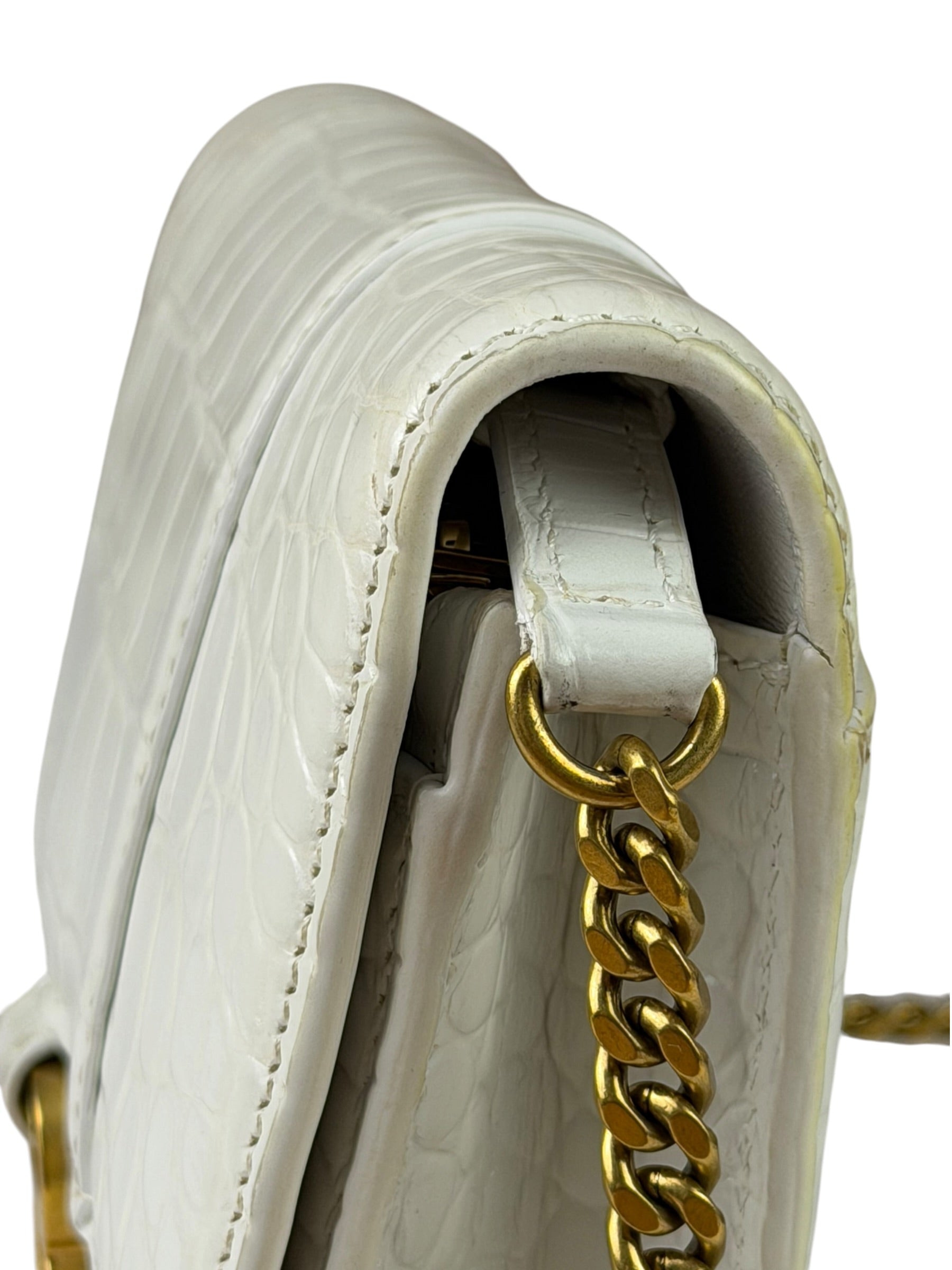 Balenciaga White Crocodile Embossed Hourglass Wallet On Chain