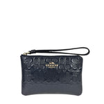 Coach Navy Blue Patent Leather Signature Corner Zip Wristlet