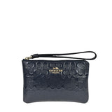 Coach Navy Blue Patent Leather Signature Corner Zip Wristlet
