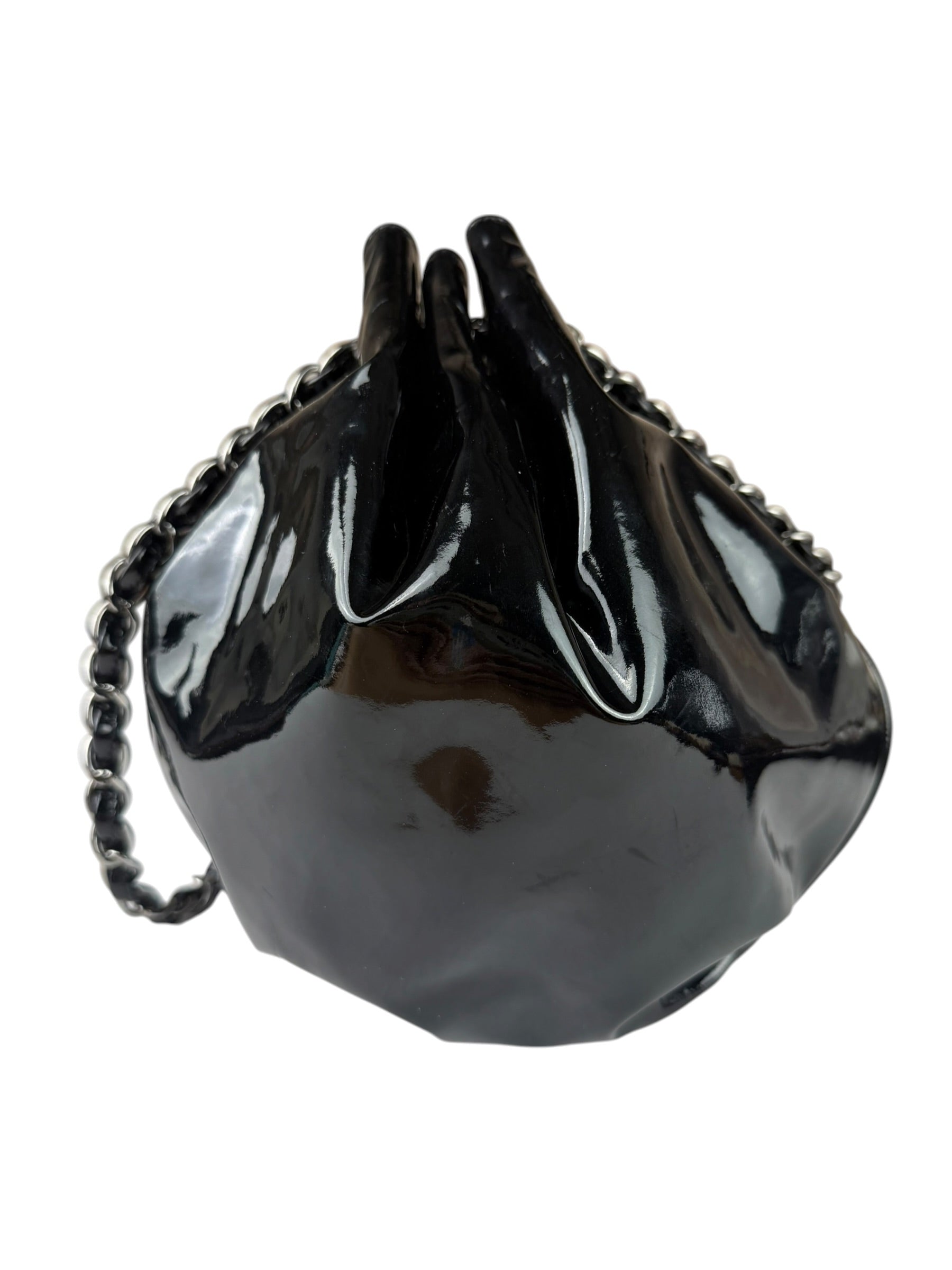Chanel Black Patent Leather Camellia Petals Shoulder Bag 2010