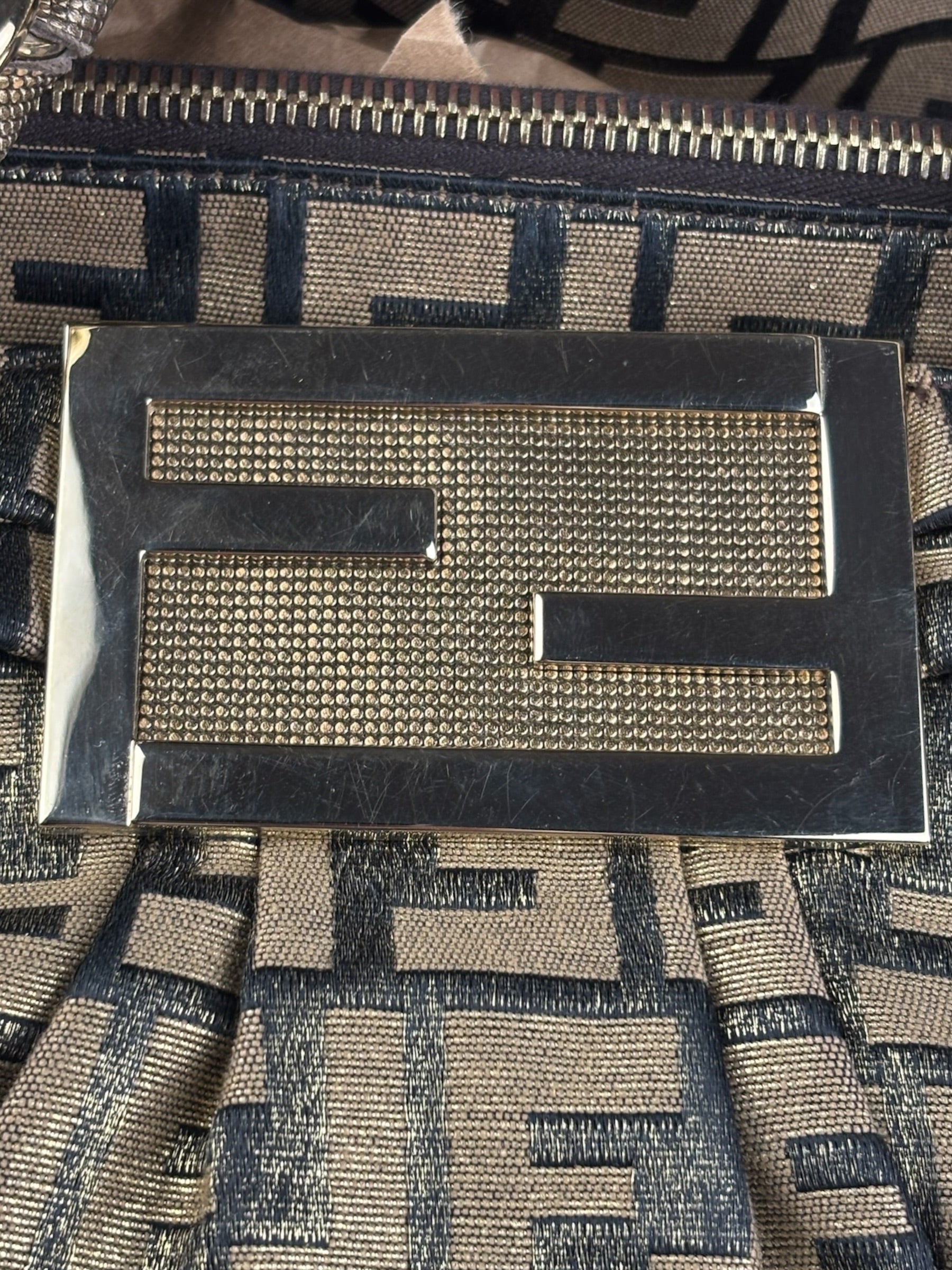 Fendi Vintage Gold Shimmer Zucca Shoulder Bag
