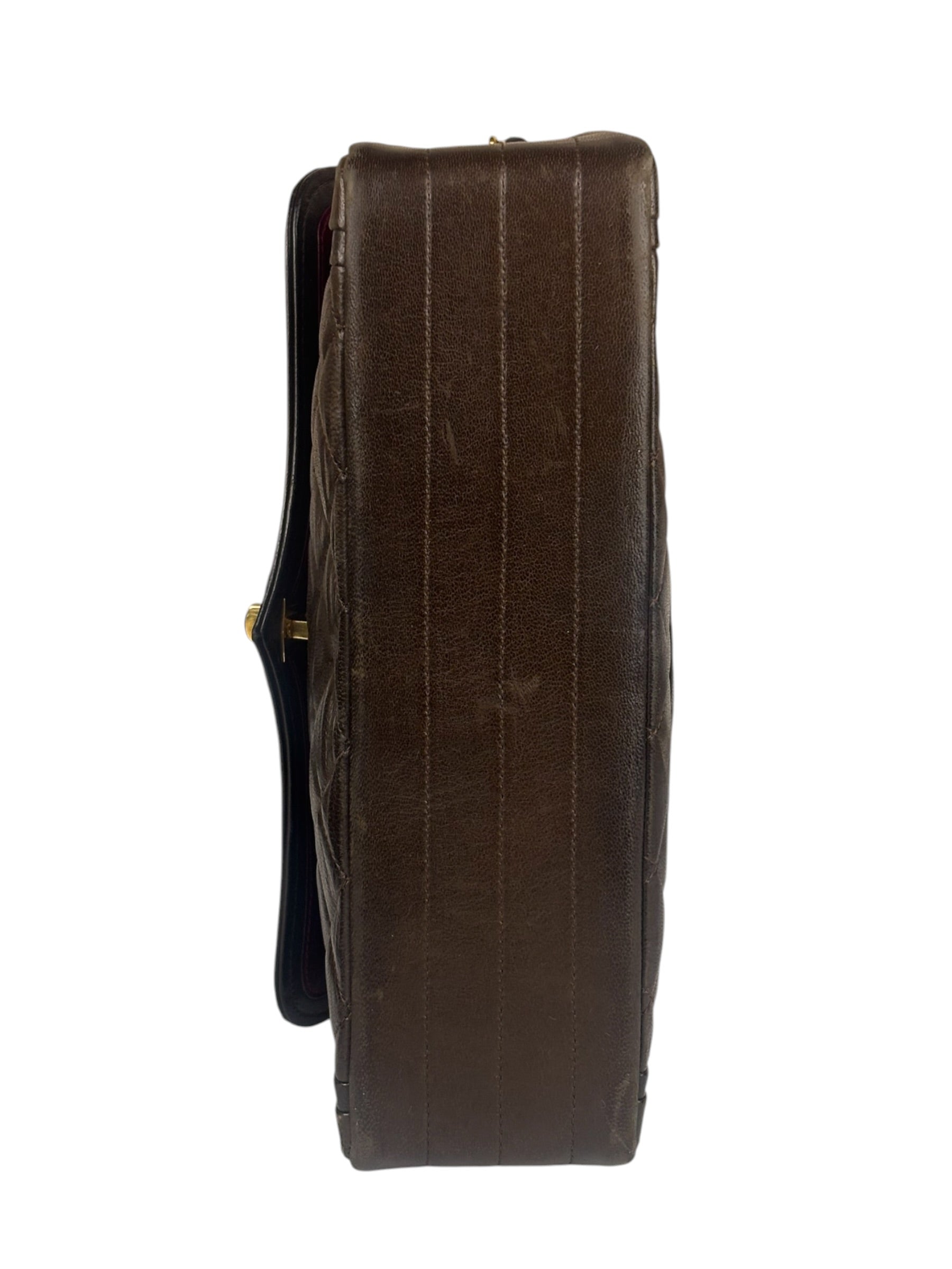 Chanel Vintage Brown V-Flap Border Shoulder Bag