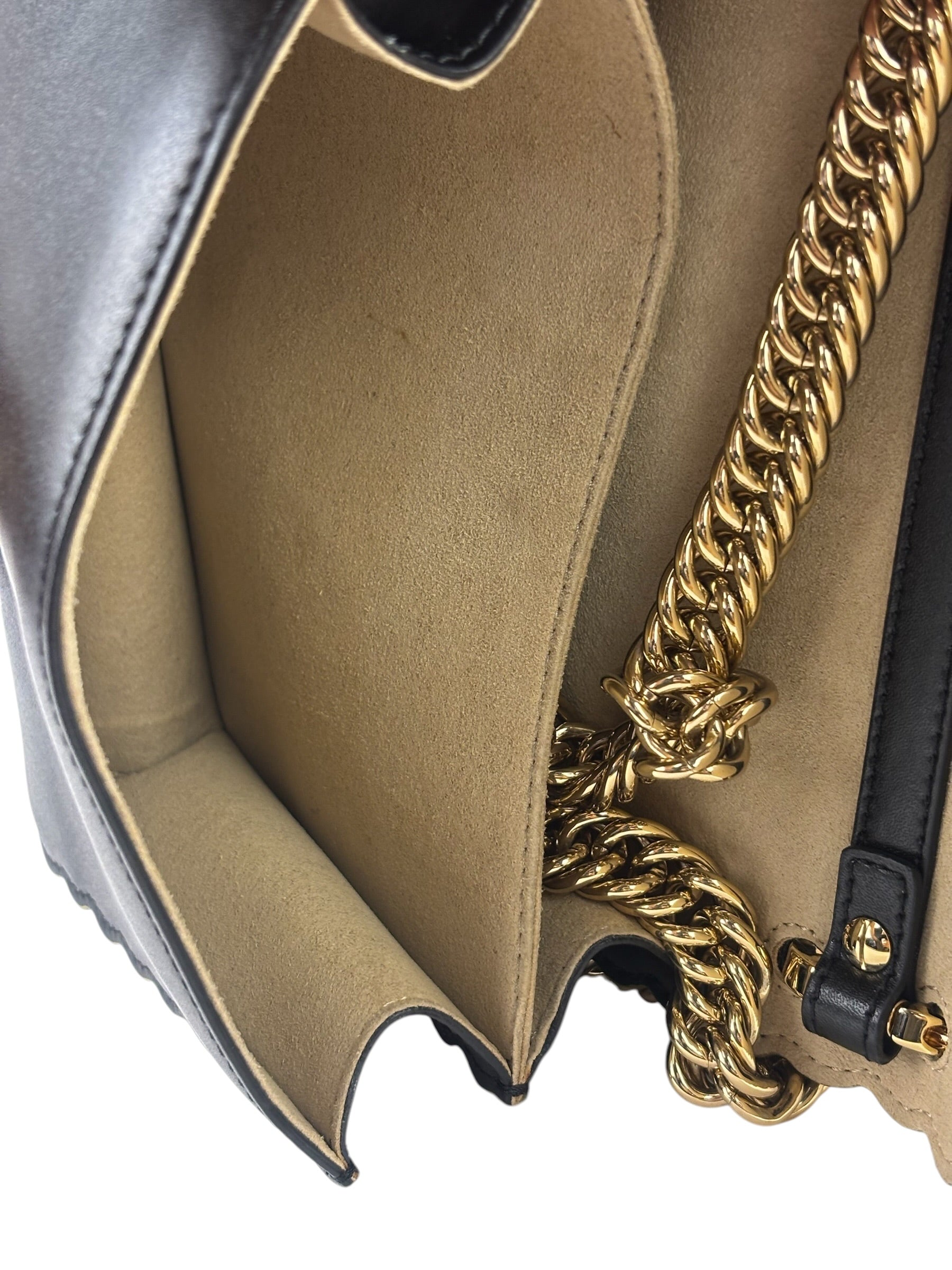 Fendi Black Leather Kan I Scallop Edge Flap Bag