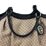 Gucci Beige Leather Trim Diamante Canvas Sukey Tote