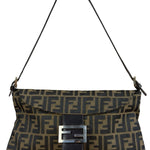 Fendi Brown Leather Trim Zucca FF Monogram Baguette