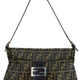 Fendi Brown Leather Trim Zucca FF Monogram Baguette