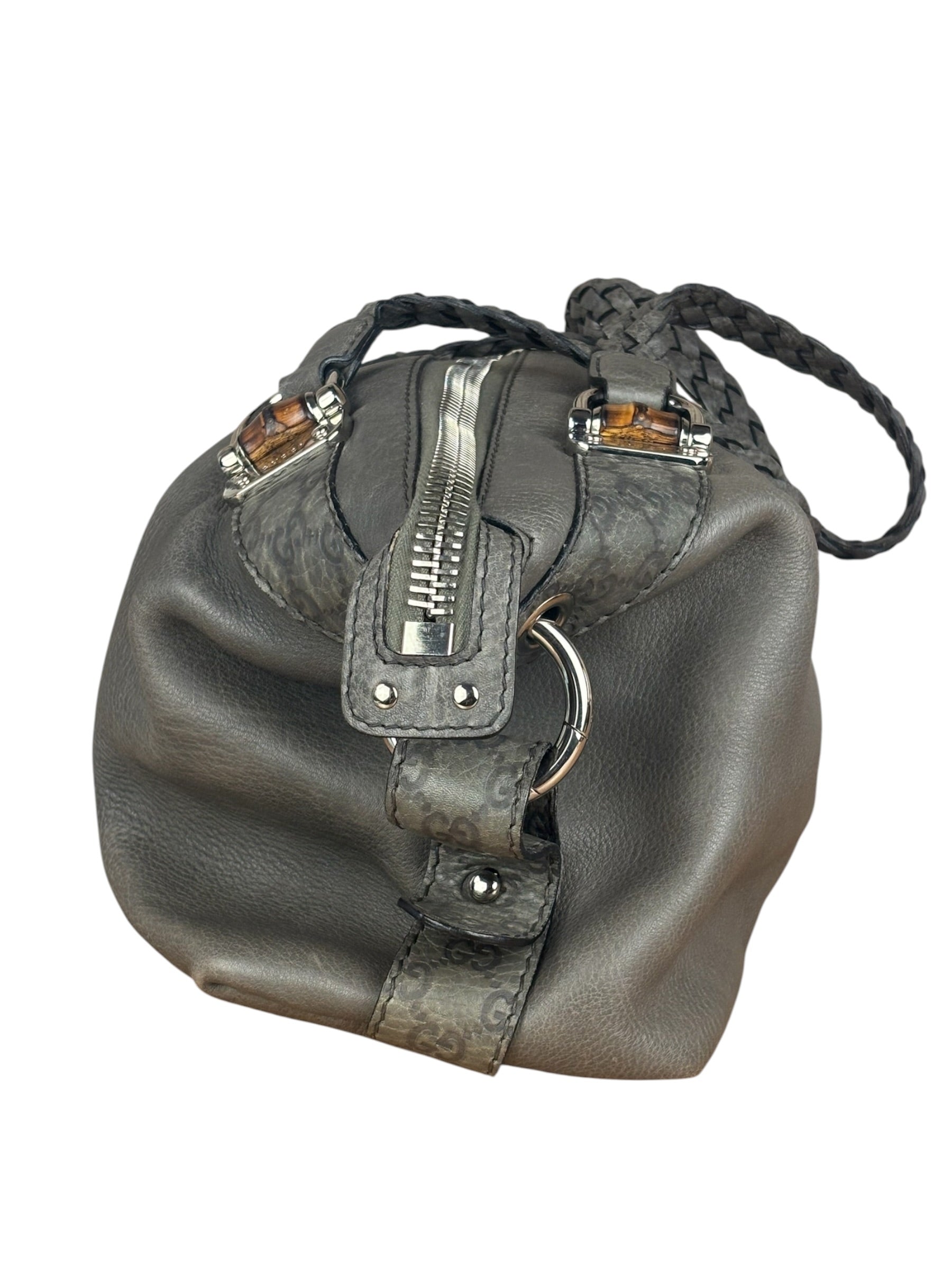 Gucci Supple Gray Bamboo Bar Medium Shoulder Bag