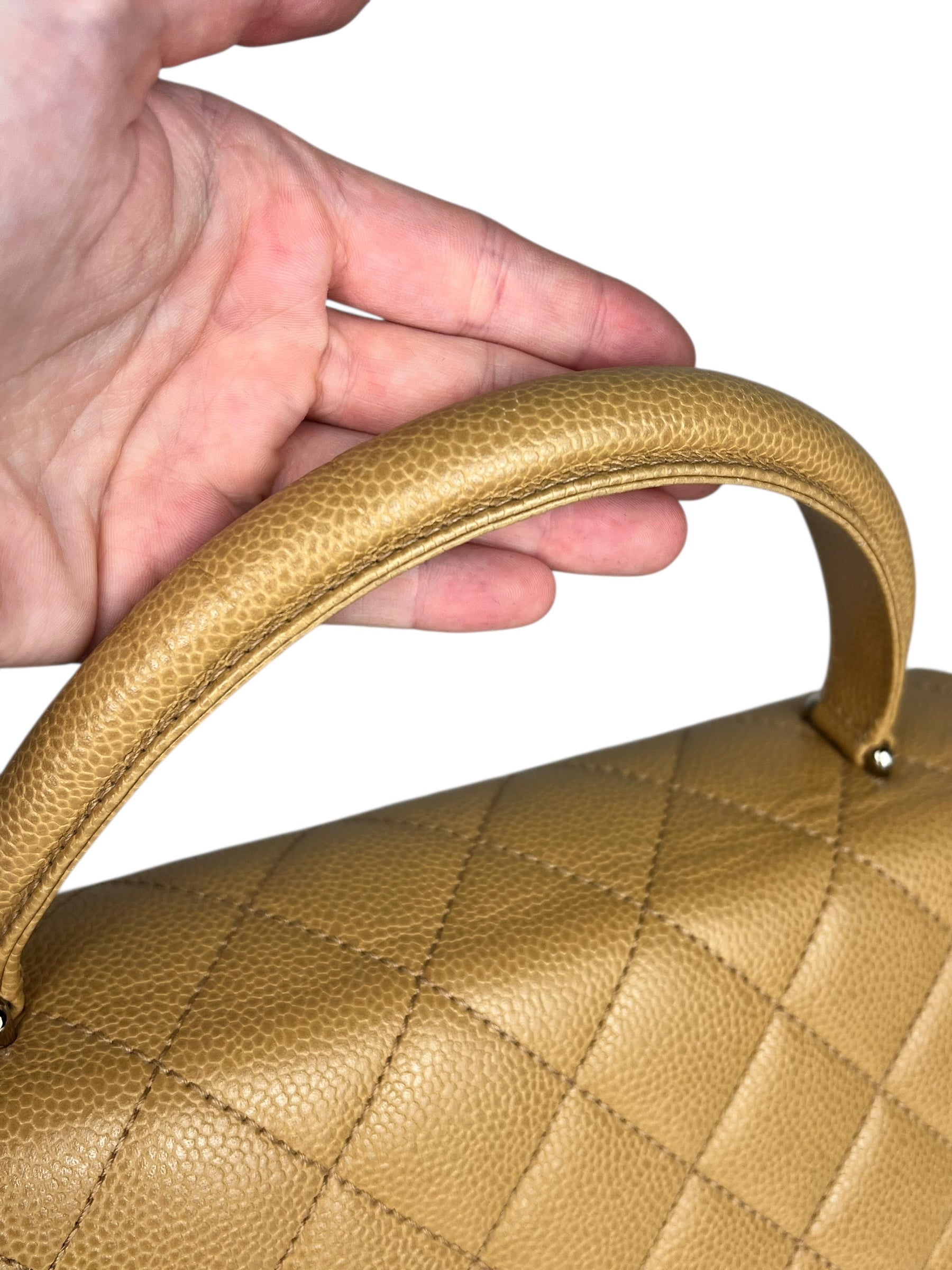 Chanel Beige Calfskin Kelly Top Handle Bag 2001