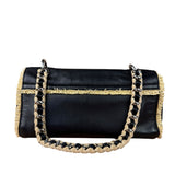 Chanel Black Leather Raffia Fringe CC Flap Shoulder Bag 2009
