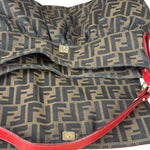 Fendi Beige/Red Leather Trim Zucca Chef Flap Bag