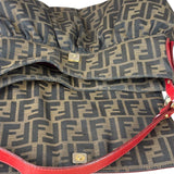 Fendi Beige/Red Leather Trim Zucca Chef Flap Bag