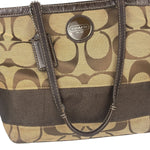 Coach Brown Leather Trim Signature Canvas Tote Bag