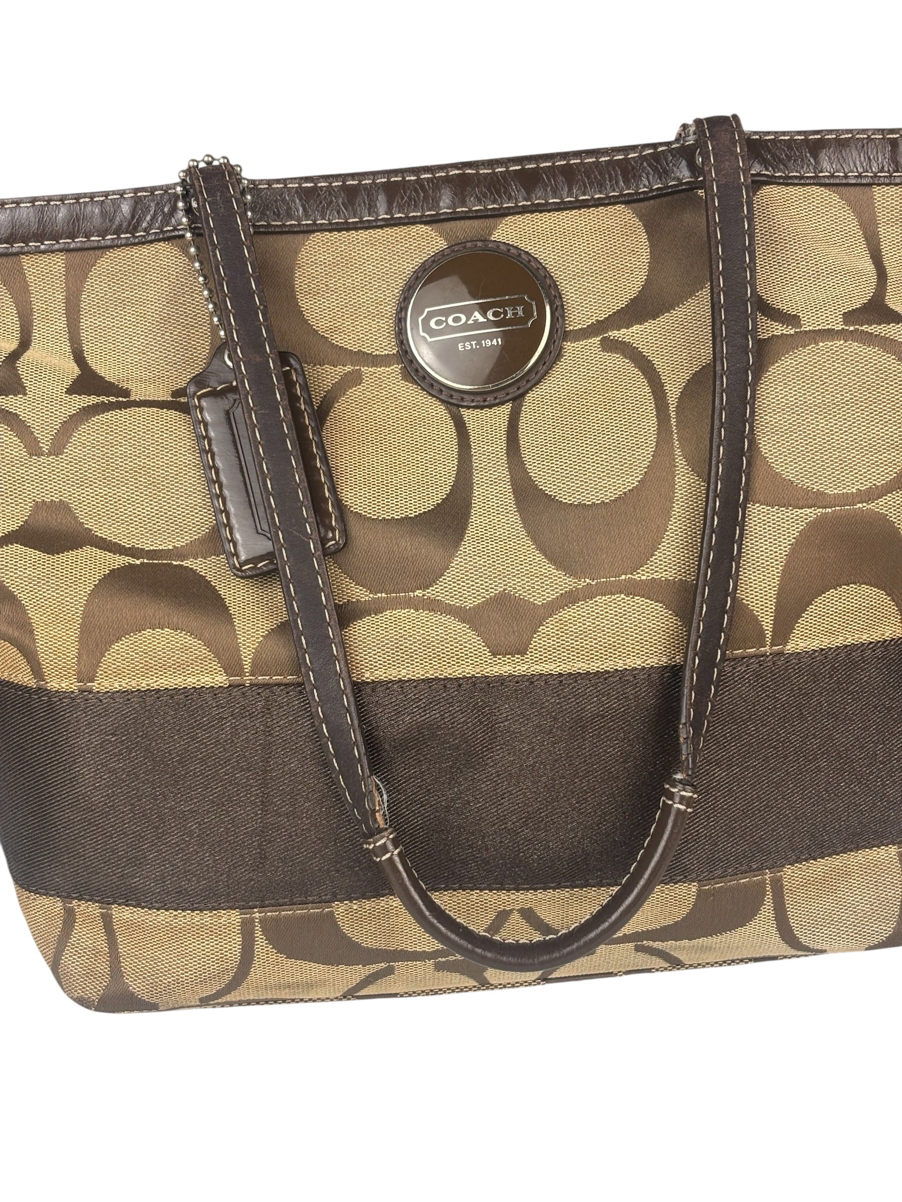 Coach Brown Leather Trim Signature Canvas Tote Bag
