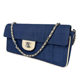 Chanel Blue/Cream Patent Leather Trim East-West Chocolate Bar Shoulder Bag 2002