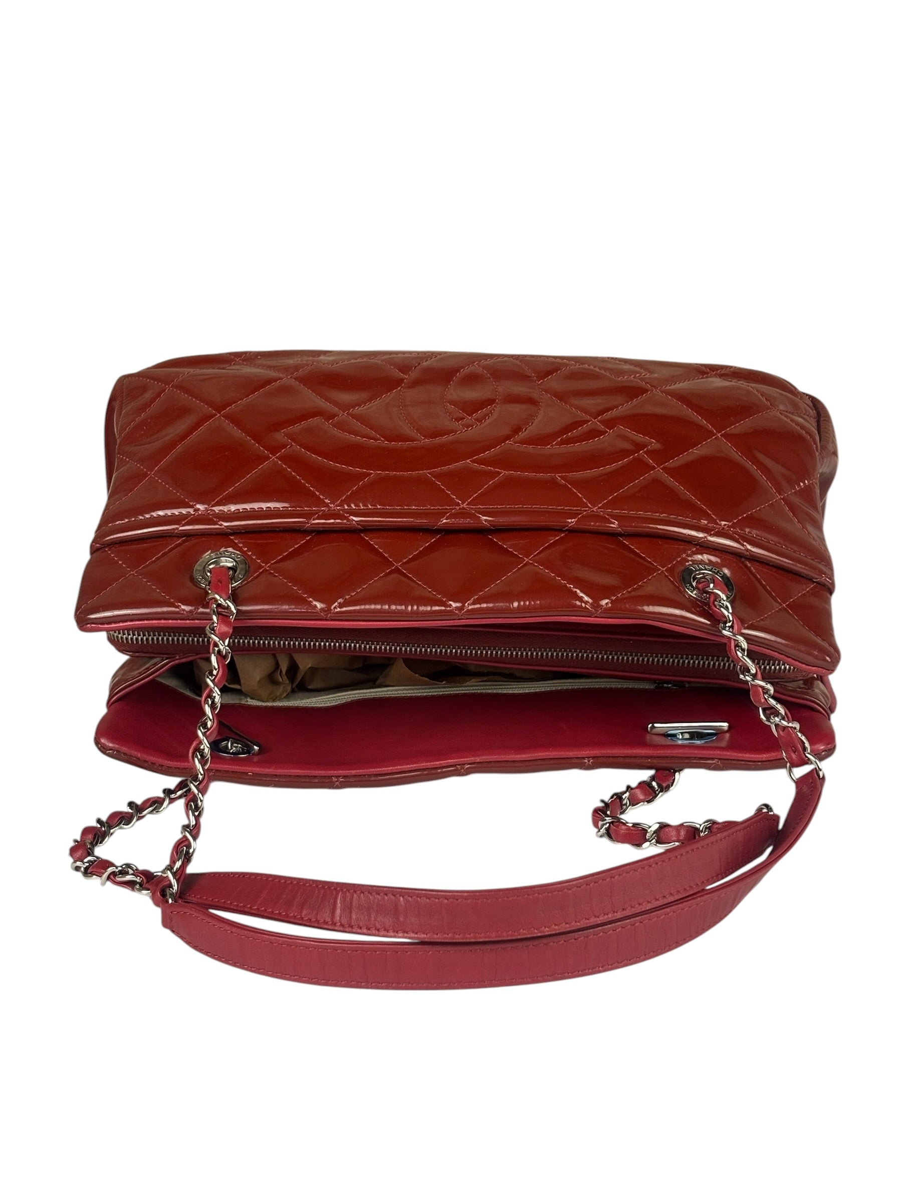 Chanel Red Patent Leather Chain Shoulder Bag 2012