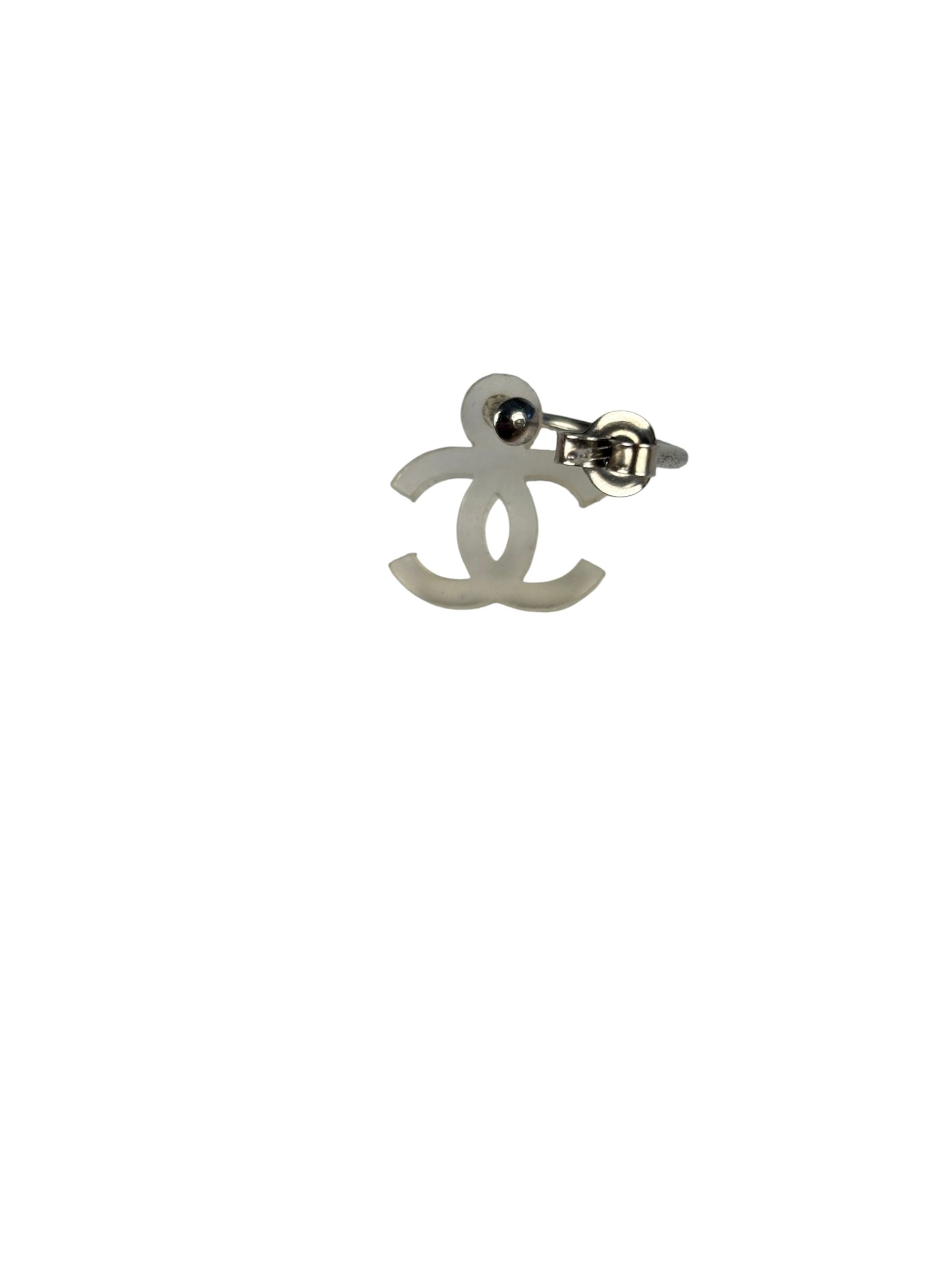 Chanel Silver-Tone Hoop CC Drop Earrings