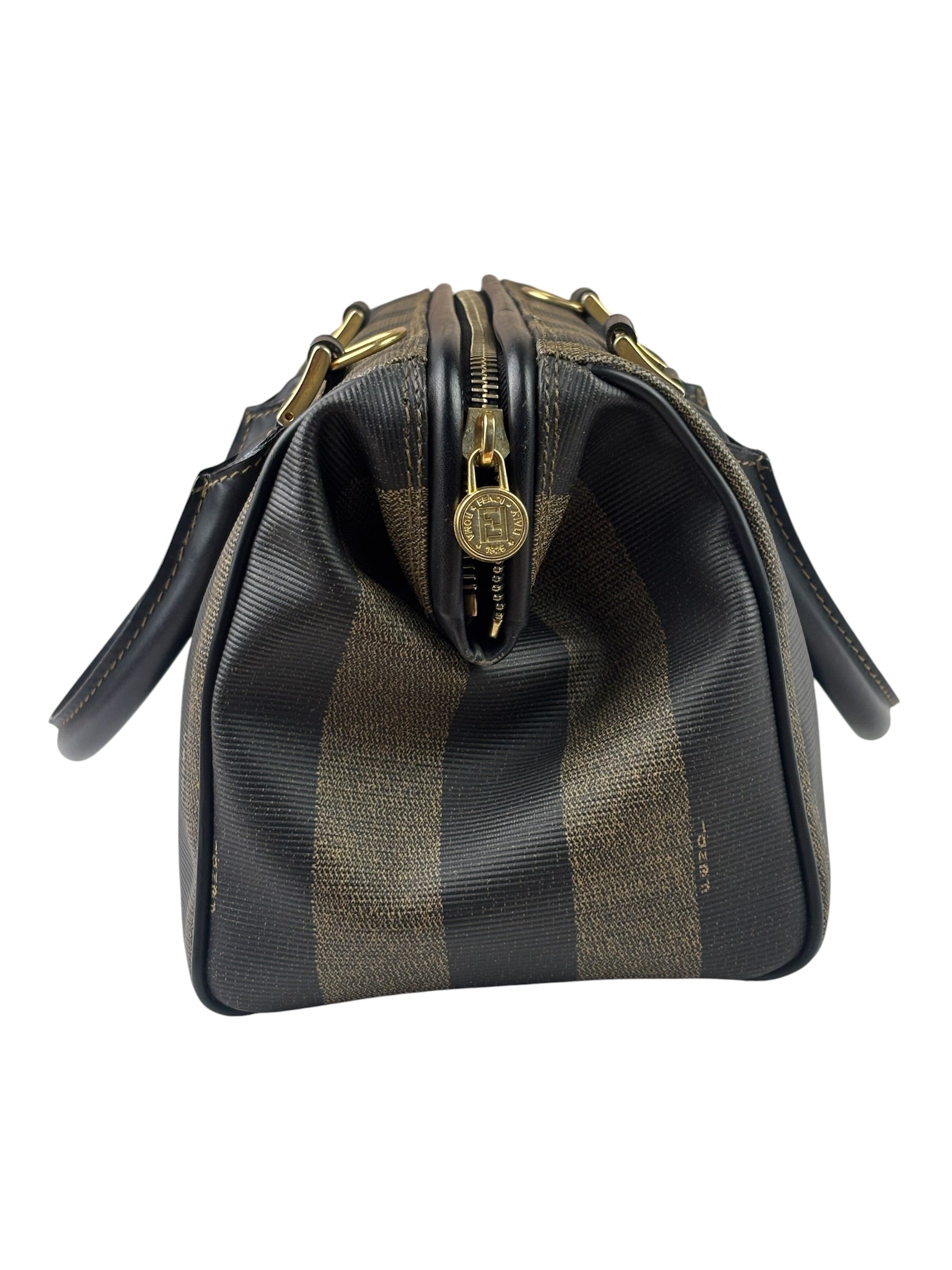 Fendi Brown/Black Leather Pequin Boston Bag