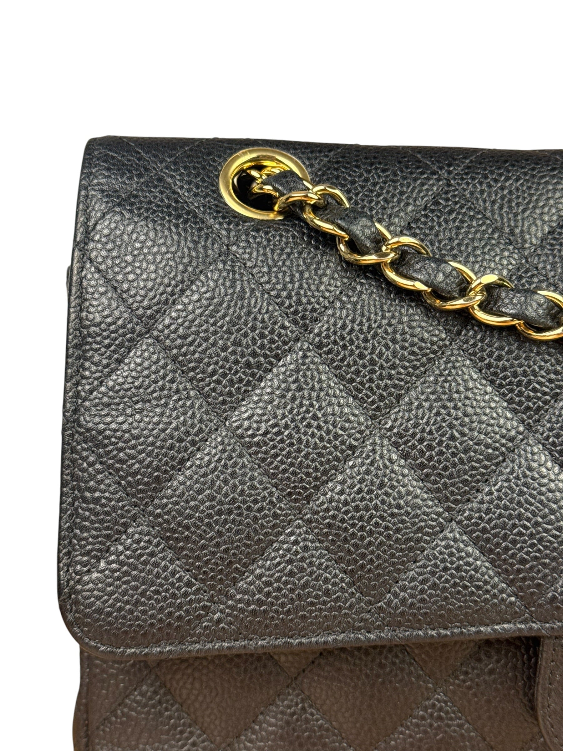 Chanel Black Quilted Leather Chain Double Leather Flap Bag 2012