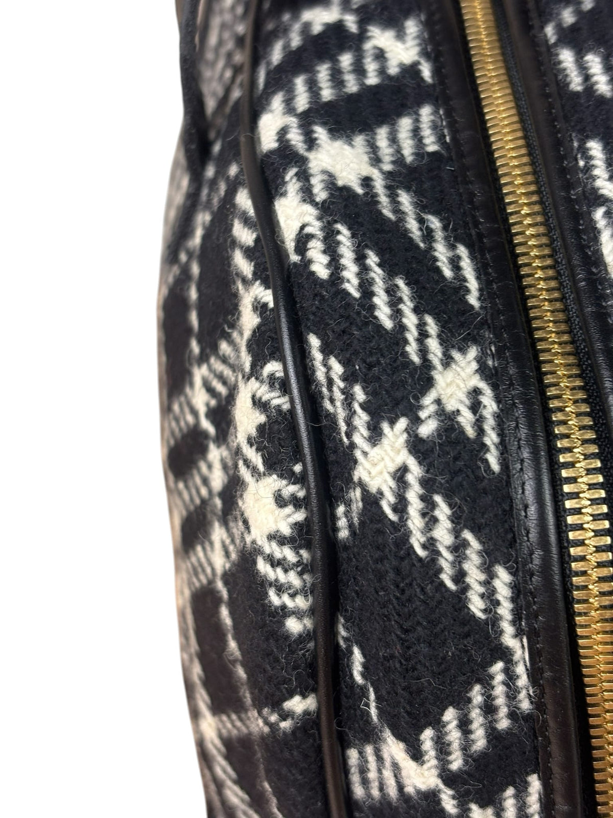 Burberry Black/White Leather Trim/Tweed Boston Bag