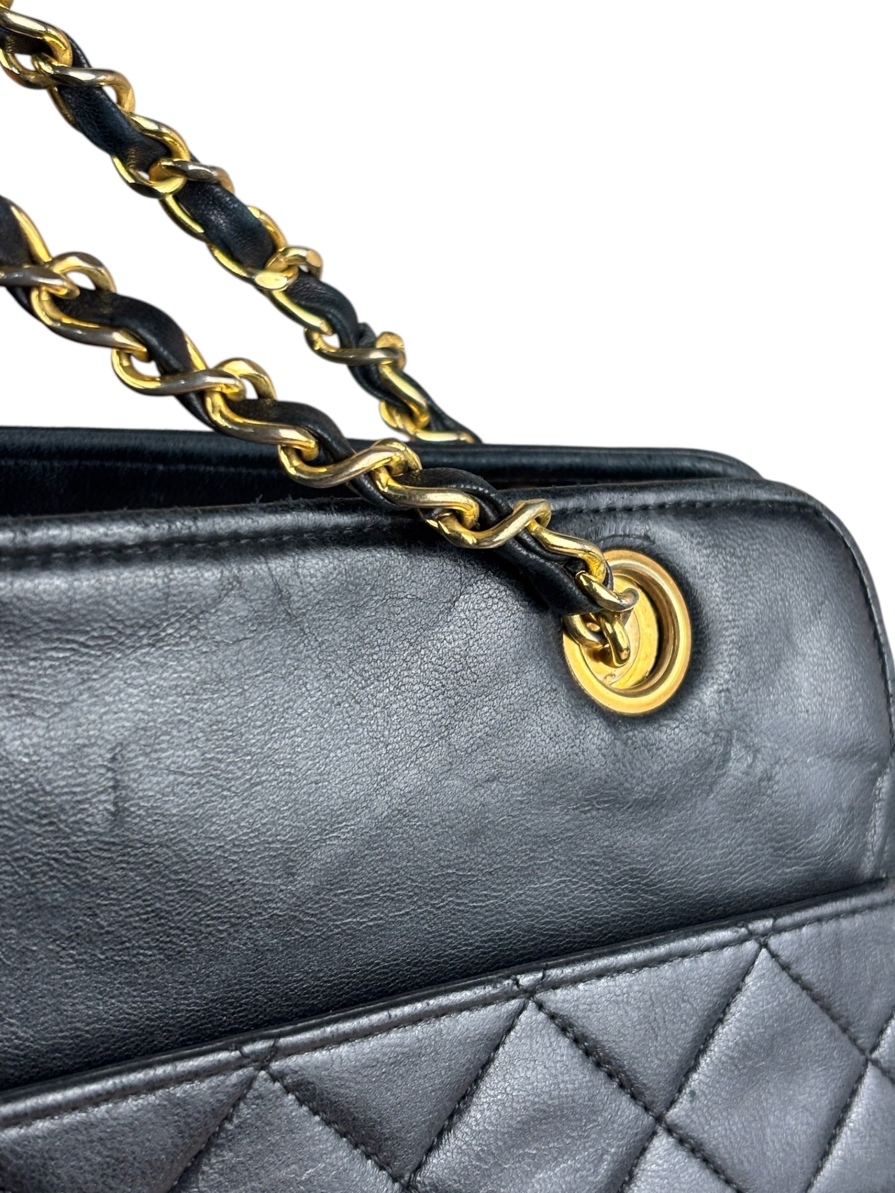 Chanel Vintage Black Quilted Leather Grand Shopping Tote/Shoulder Bag-1990