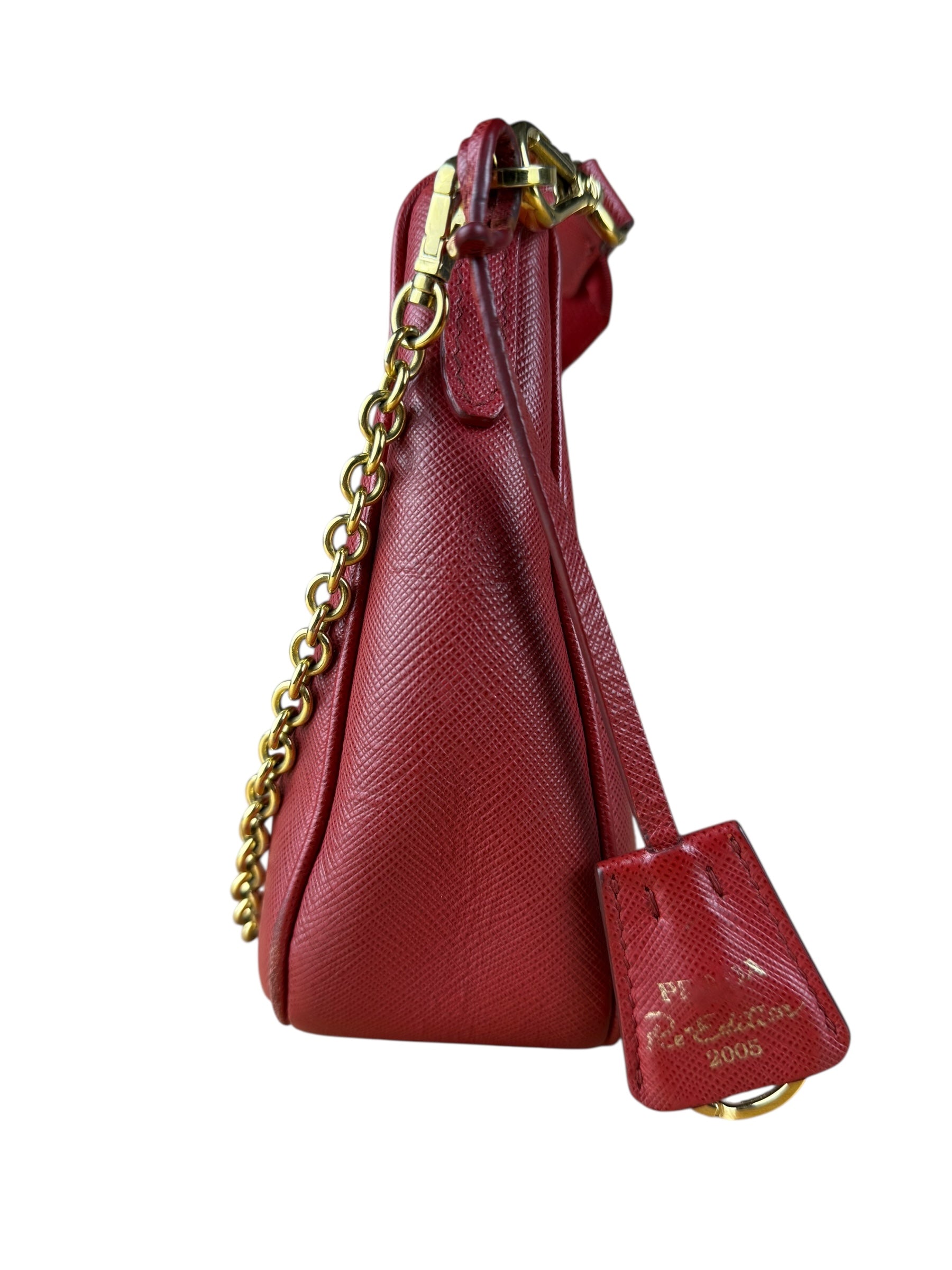 Prada Re-Edition Saffiano Leather Shoulder Bag Red